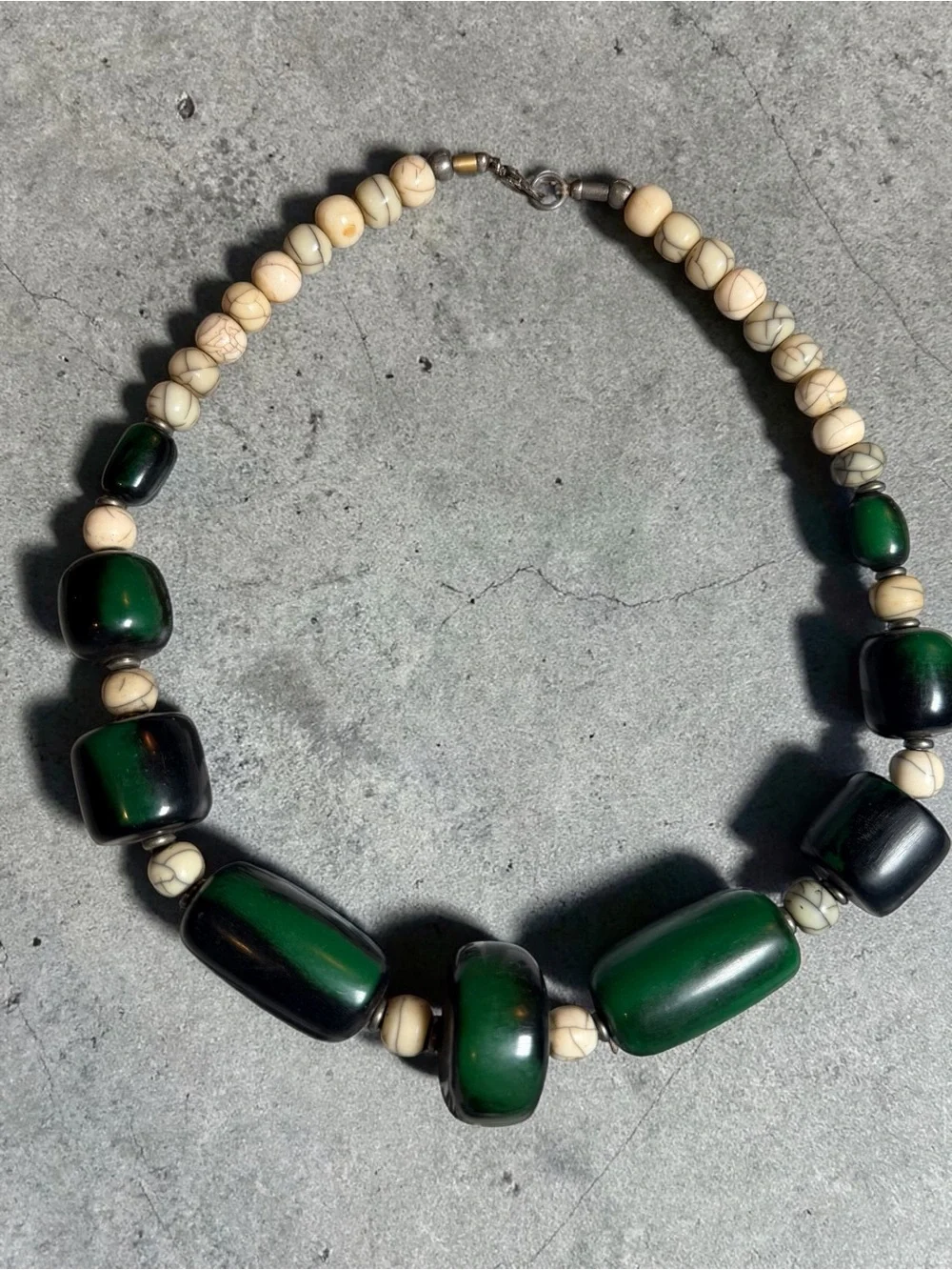 Green and Cream Beaded Statement Necklace - Picture 3 of 5